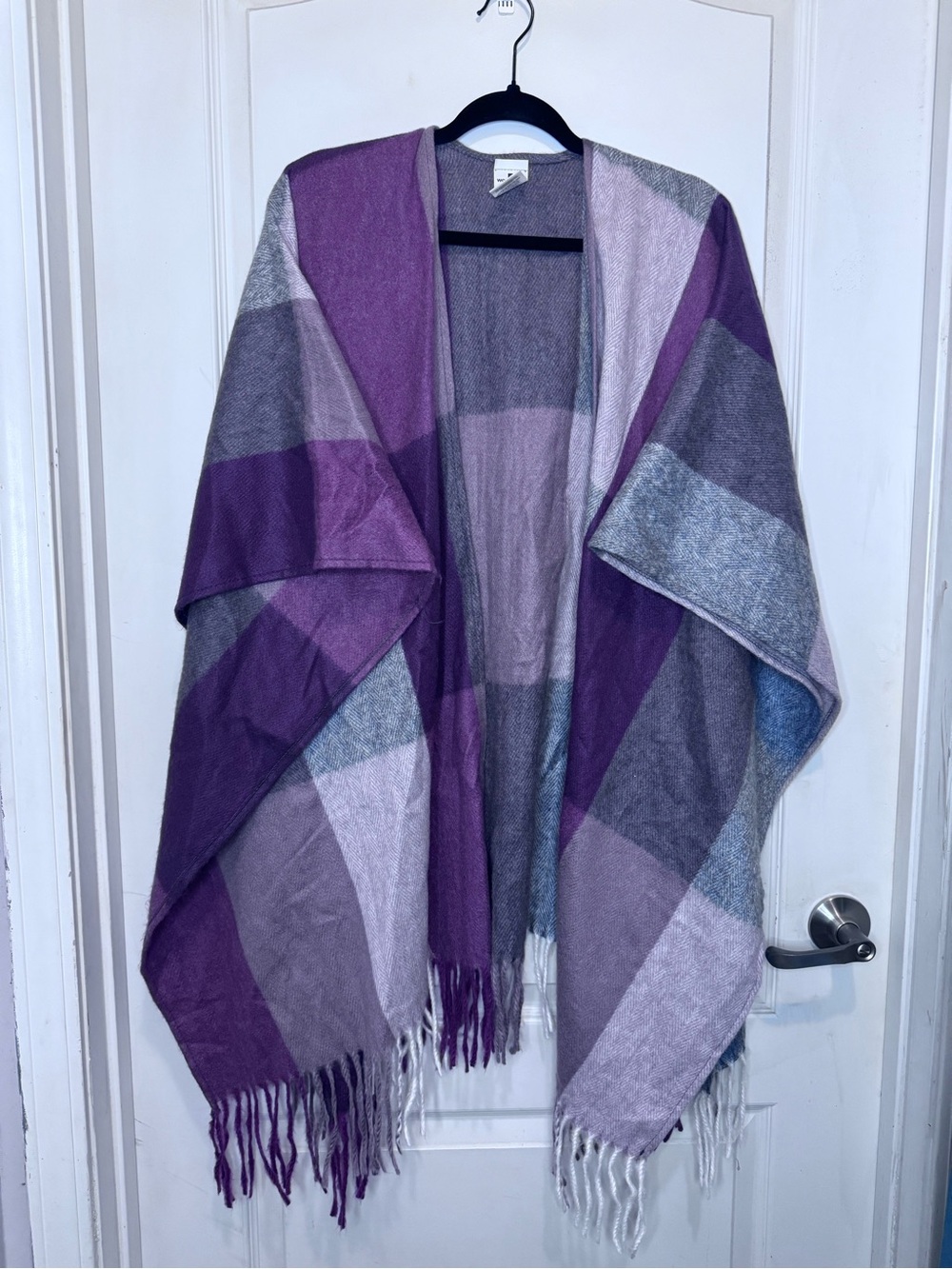 Woolrich Purple Plaid Fringe Shawl Wrap